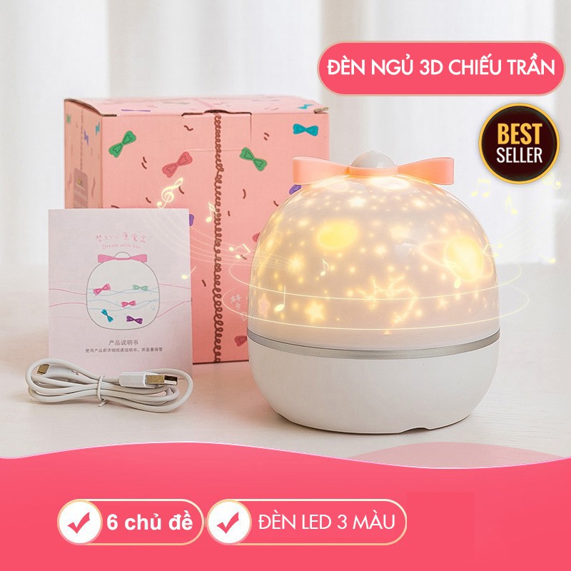 Đèn ngủ chiếu sao 3D, đèn ngàn sao chiếu trần xoay tự động và 6 hình chiếu cổ tích, đại dương, sinh nhật