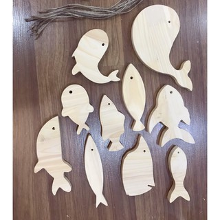 combo 10 Cá gỗ thông, chưa tô màu đồ chơi bằng gỗ tự nhiên, an toàn sáng tạo
