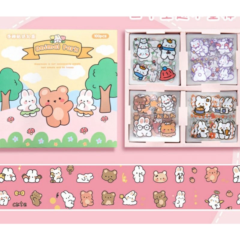 Hộp 100 tấm sticker cute trang trí sổ tay nhật ký kệ sách đồ dùng học tập, 100 hình dán cute sticker dễ thương