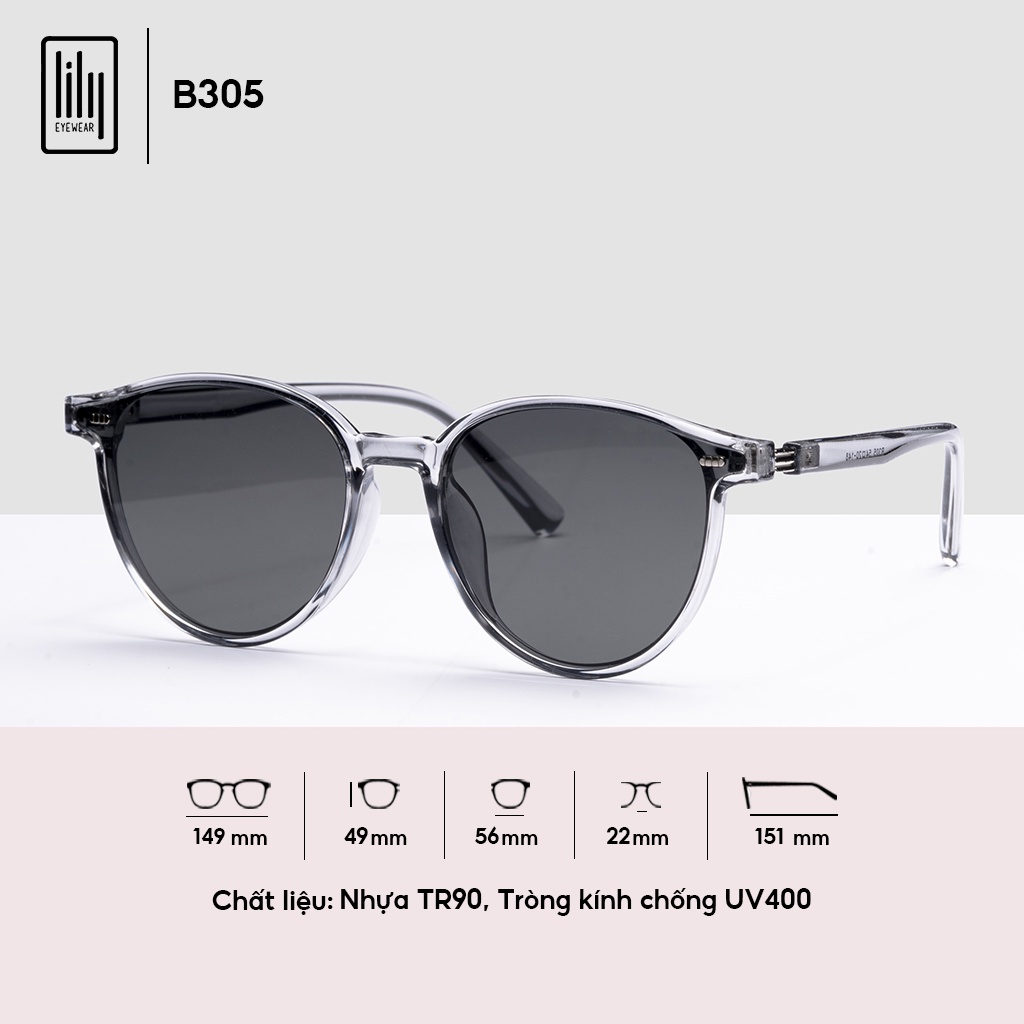 Kính râm nam nữ LILYEYEWEAR mắt tròn chống UV400 dễ đeo màu sắc thời trang B305