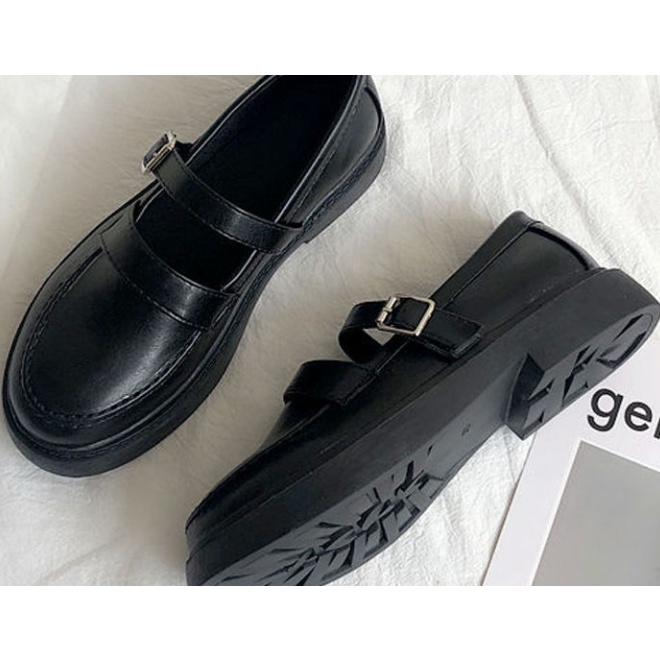 Giày da nữ size lớn 35-44 41 màu đen phong cách Lolita