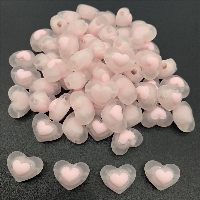 Bộ 15 hạt xỏ lỗ làm từ nhựa trong suốt 17mm hình trái tim làm trang sức thủ công