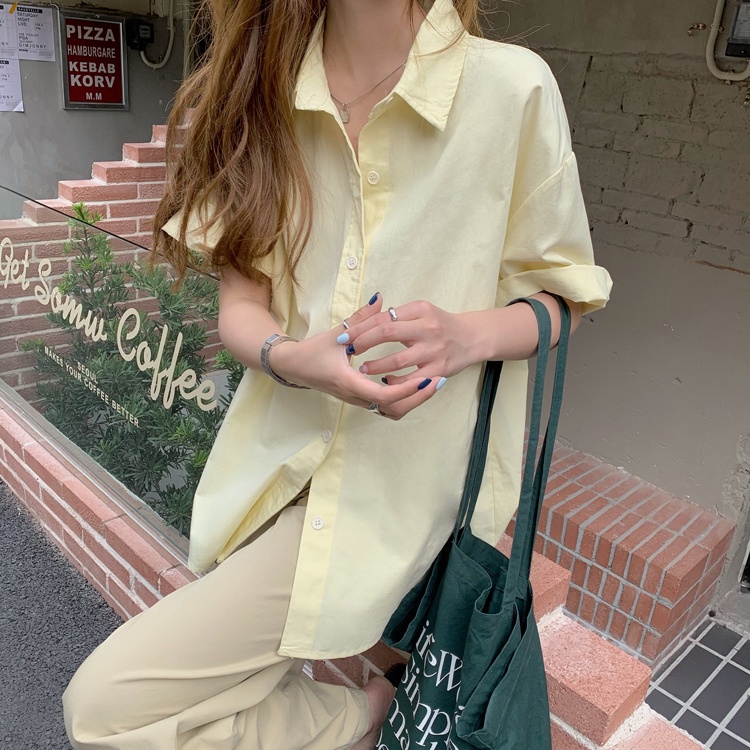 Áo Sơ Mi Ngắn Tay Dáng Rộng Kiểu Vintage Pháp Thời Trang Mùa Hè Cho Nữ