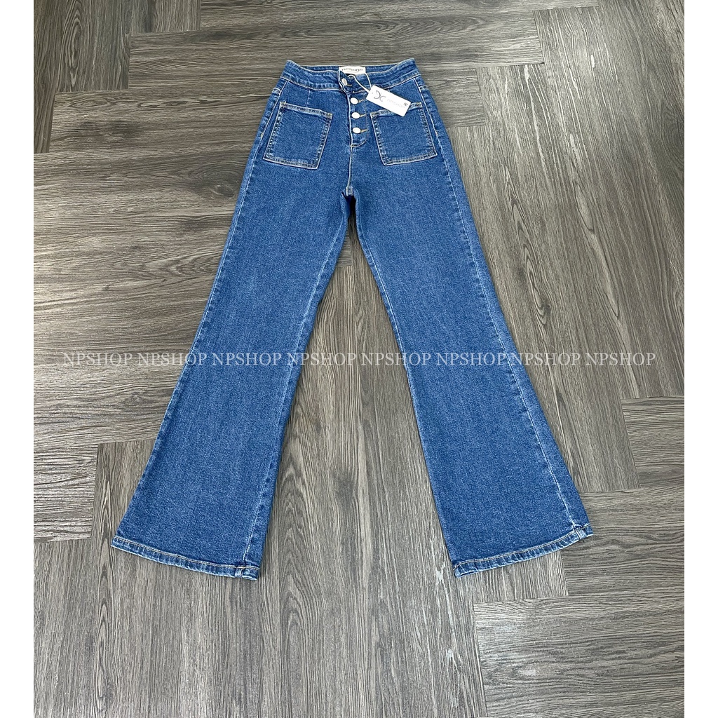 Quần jean nữ ống suông loe dài nhiều nút túi vuông NPQ067