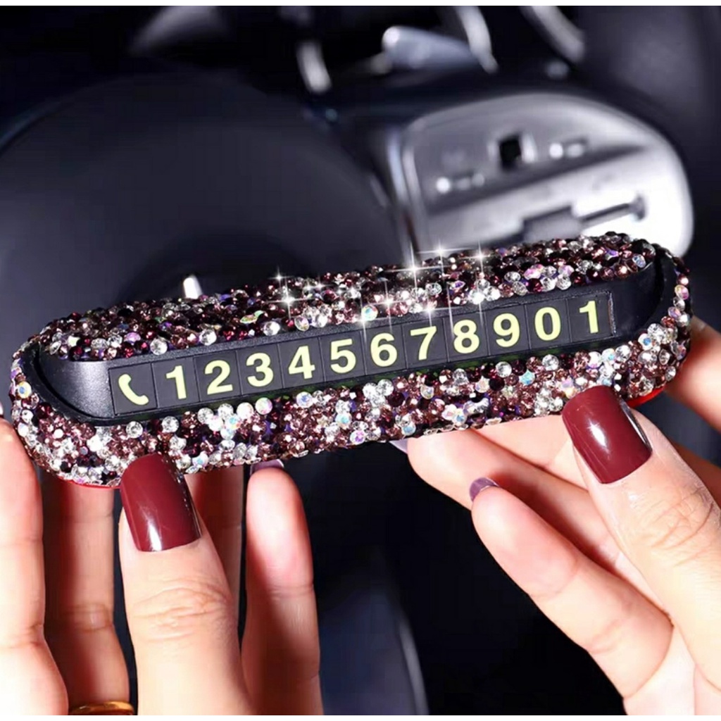 Thẻ ghi số điện thoại đỗ xe phát quang GẮN ĐÁ sang trọng Đặt Taplo ô tô