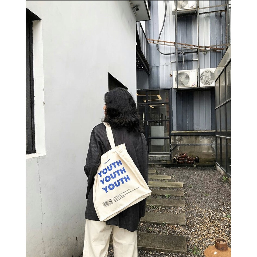 Túi tote Youth form đáy vuông vải canvas
