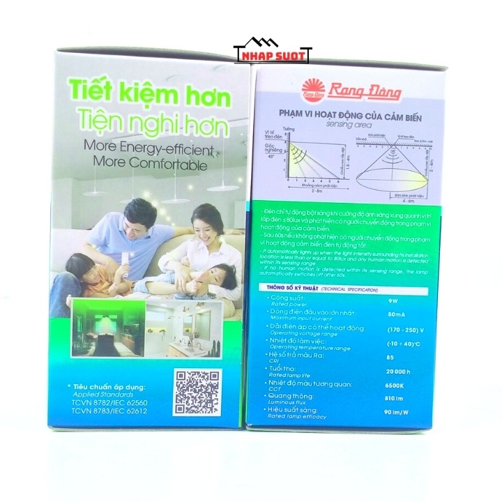 Bóng đèn cảm biến 9W Rạng Đông ánh sáng trắng, sử dụng cảm biến chuyển động RADAR (Model: A60.RAD/9w)