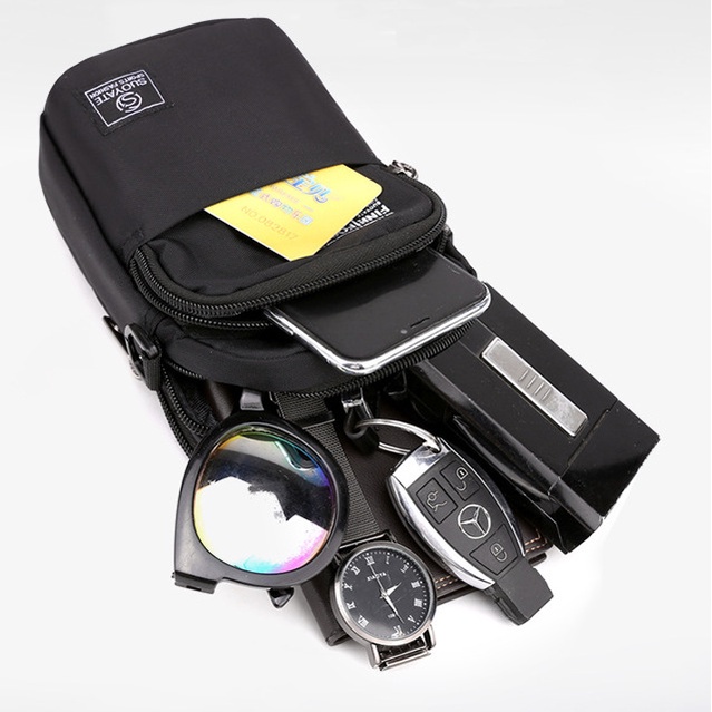 Túi Đeo Chéo Mini PTTN vải Oxford Trượt Nước Cao Cấp Màu Đen/Xanh Dương - T03