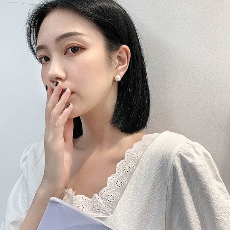 Khuyên Tai Hình Tròn Đính Ngọc Trai Đơn Giản Phong Cách Pháp JP5