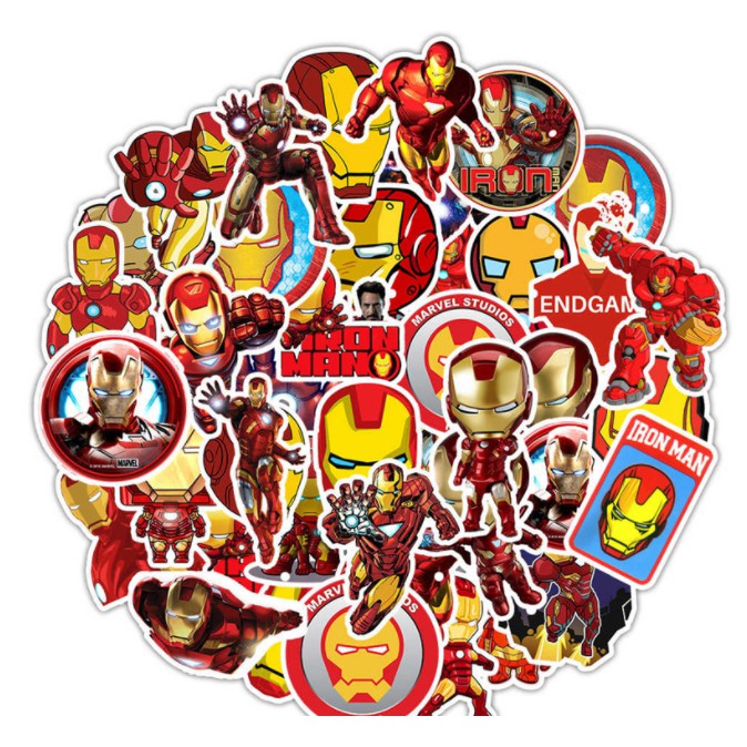 Combo sticker IRON MAN nhựa PVC không thấm nước, dán nón bảo hiểm, laptop, điện thoại, Vali, xe