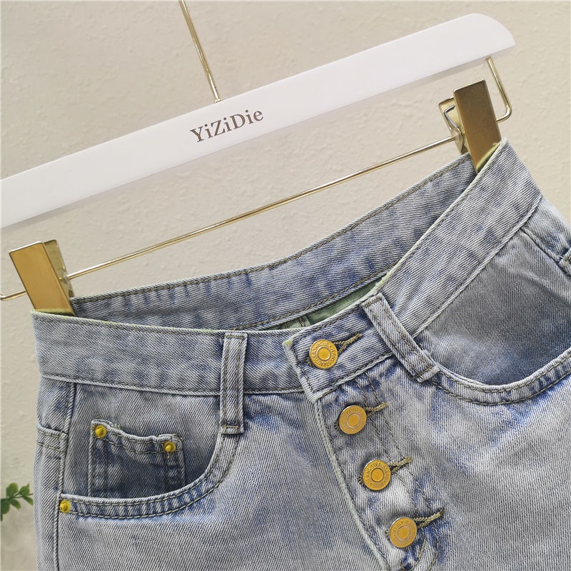 Denim shorts, women's high waist pants, spring and summer new Korean fashion, holes, rough edges, loose wide leg shorts, women