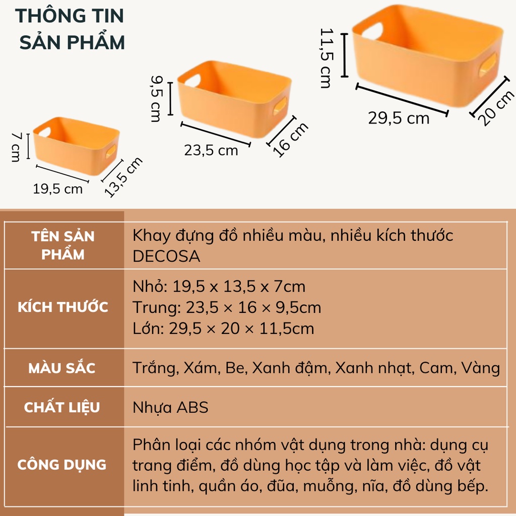 Hộp nhựa đựng đồ đa năng có tay cầm tiện lợi nhiều màu sắc DECOSA