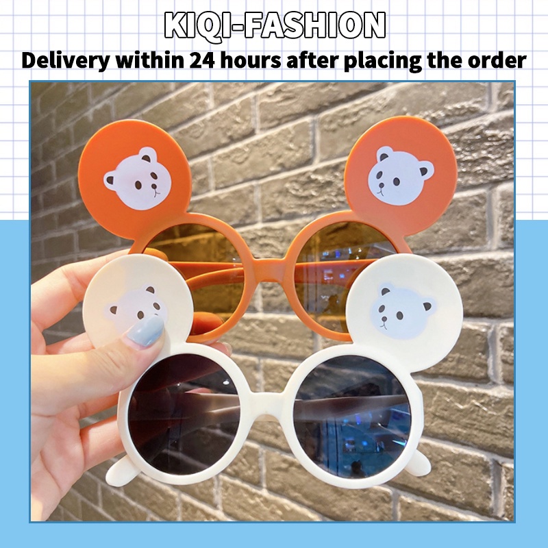 (KIQI-FASHION) COD Kính Mát Uv400 Chống Tia UV Hình Tai Gấu Dễ Thương Dành Cho Bé