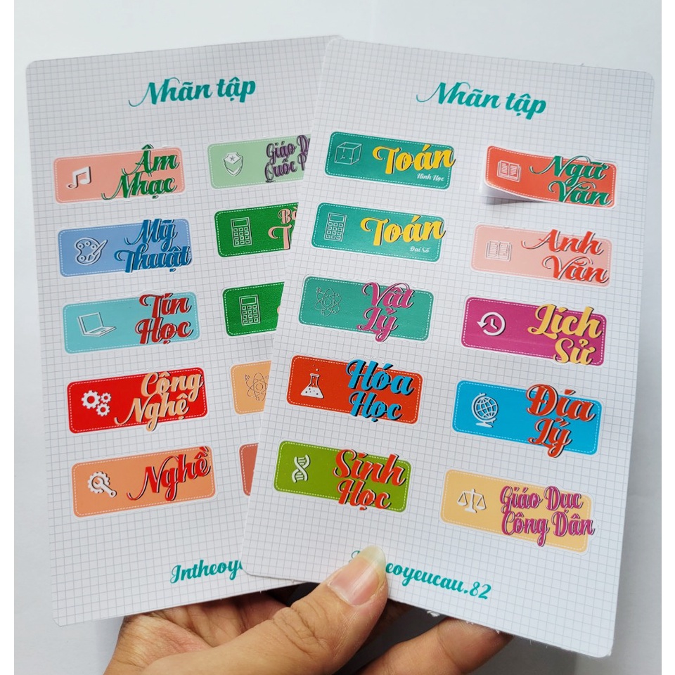Sticker Nhãn Vở Môn Học, Phân Trang Môn Học, dán gáy sách
