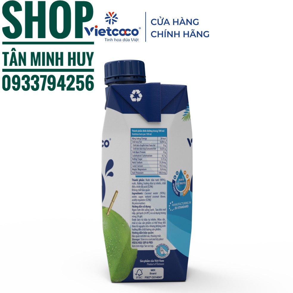 Nước Dừa Tươi VietCoco Hộp 330ml