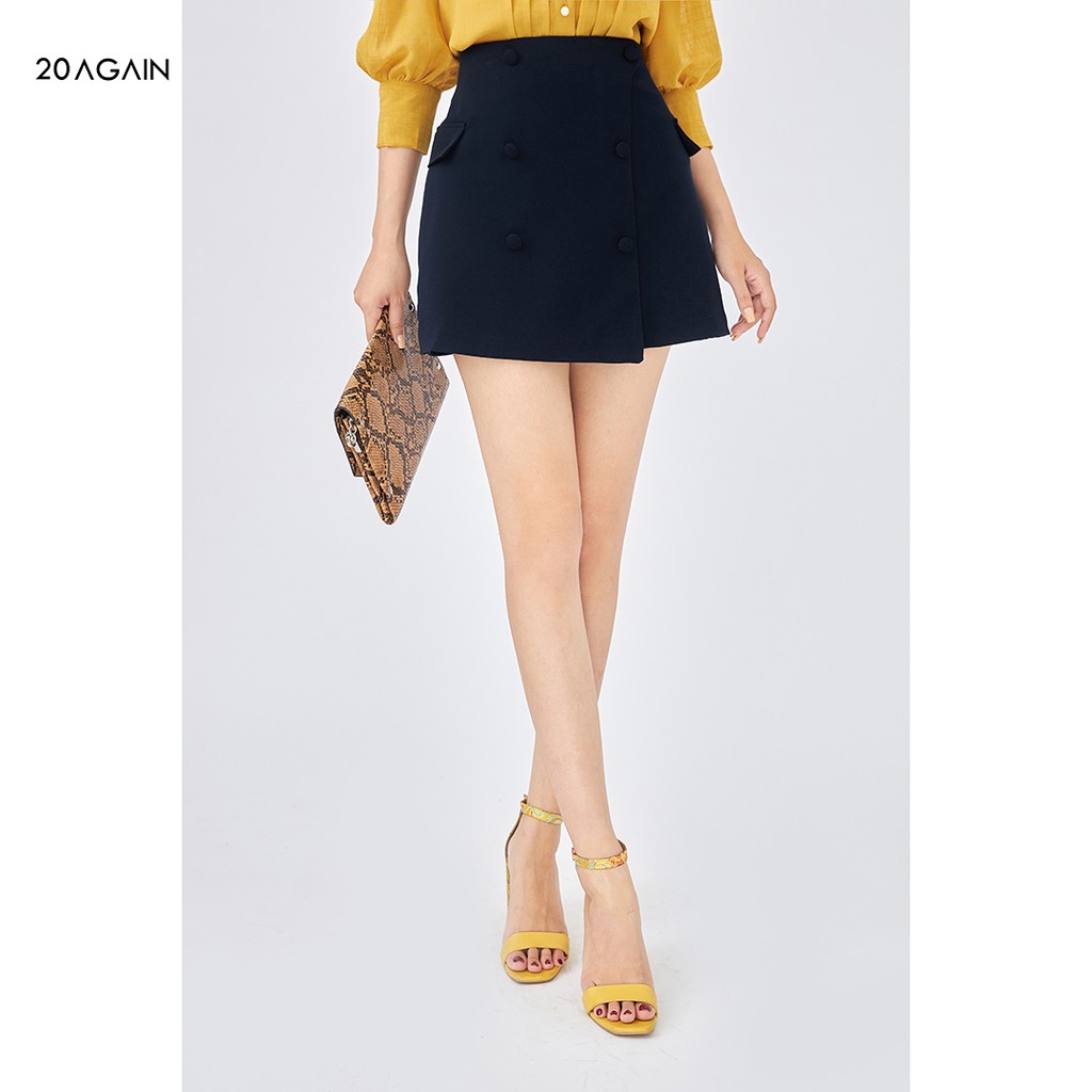 Chân váy chữ A hai hàng khuy 20AGAIN, hàng thiết kế hai tà chồng trẻ trung, đính cúc bọc JAA1605 | BigBuy360 - bigbuy360.vn