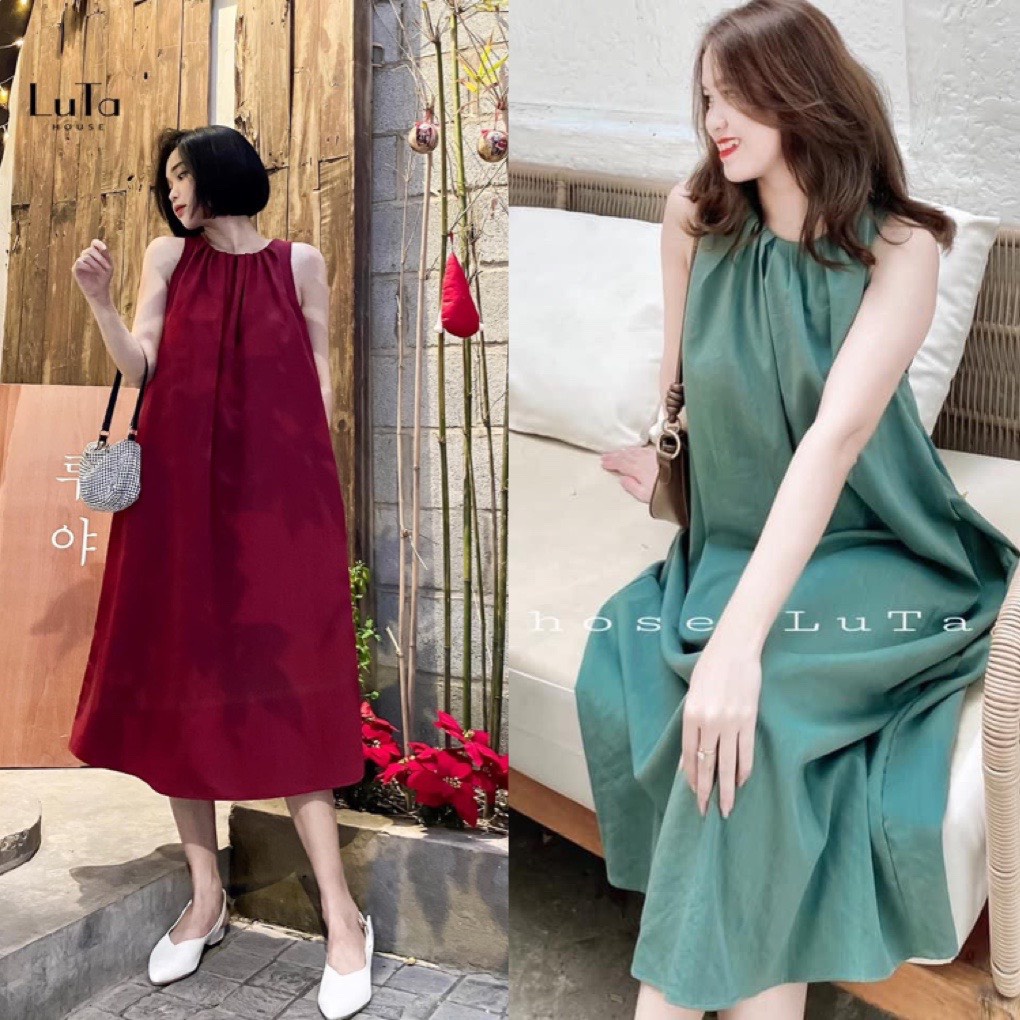 B371- VÁY NỮ SUÔNG SÁT NÁCH TRƠN MÀU