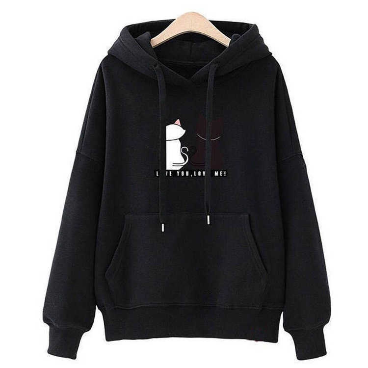 Áo hoodie dáng rộng phối nhung S-2XL thiết kế đơn giản cho nữ sinh | BigBuy360 - bigbuy360.vn
