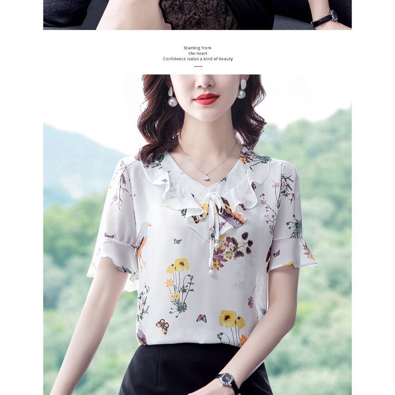 Áo Sơ Mi Voan Ngắn Tay In Họa Tiết Hoa Thời Trang Mùa Hè Dành Cho Nữ
