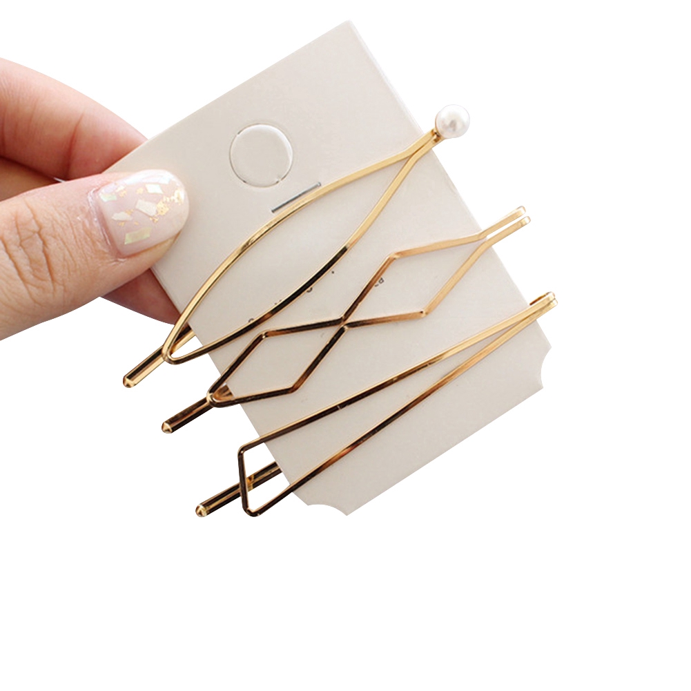 Bộ 3 kẹp tóc kim loại phối đinh tán đính ngọc trai giả phong cách thời trang cho phái nữ