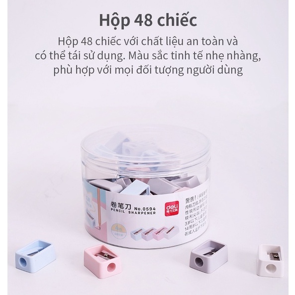 Gọt bút chì mini Deli - Hồng, Cam, Xanh dương, Xanh lá - 4 cái màu ngẫu nhiên - E0594