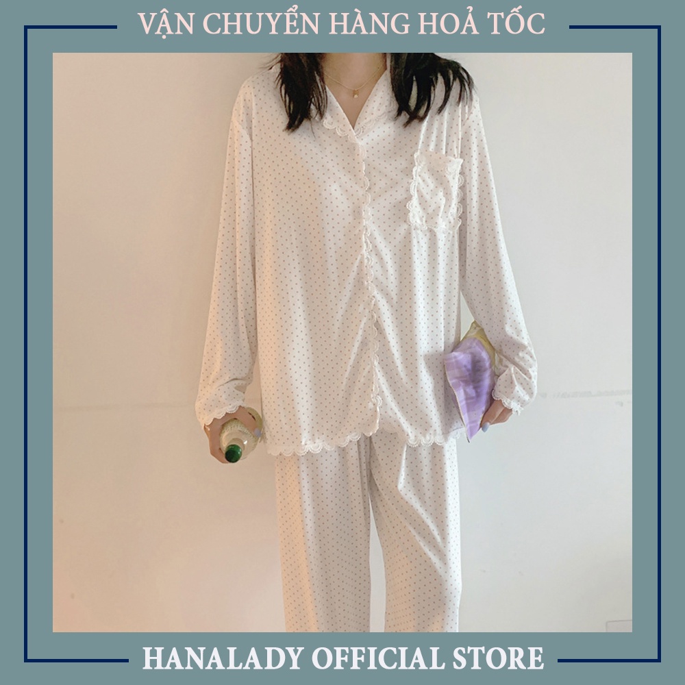 Pyjama lụa cao cấp, đồ ngủ nử, chất liệu lụa họa tiết chấm bi, mã sp: P512