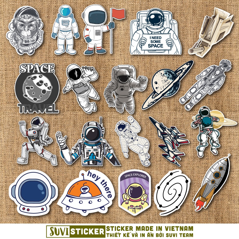 50 Sticker Phi Hành Gia chống nước sticker dán laptop, điện thoại, đàn guitar, mũ bảo hiểm, vali. MSP: SV165