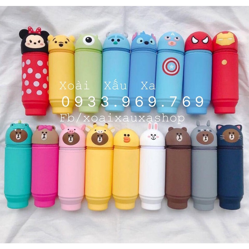 HỘP BÚT SILICONE DÂY KÉO HOẠT HÌNH DISNEY POOH, STITCH, MARVEL, LINE...
