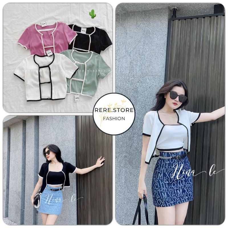 Set Áo Hai Món Cardigan Quây Nữ - Rere.Store [FREESHIP] - Bộ áo thun quây kèm áo khoác cộc tay cá tính