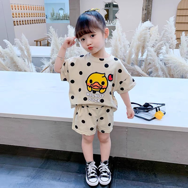 Bộ Cộc Tay Bé Trai, Bé Gái 10-20kg Chất Cotton QC Hoạ Tiết Chấm Hình Con Vịt - AN.KID