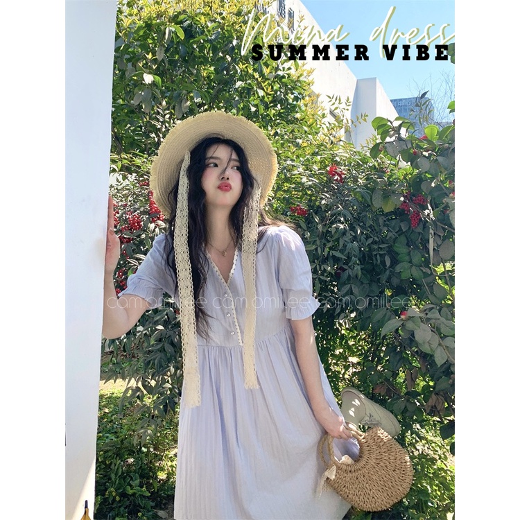 Đầm cổ ren trắng tay phồng MINA DRESS