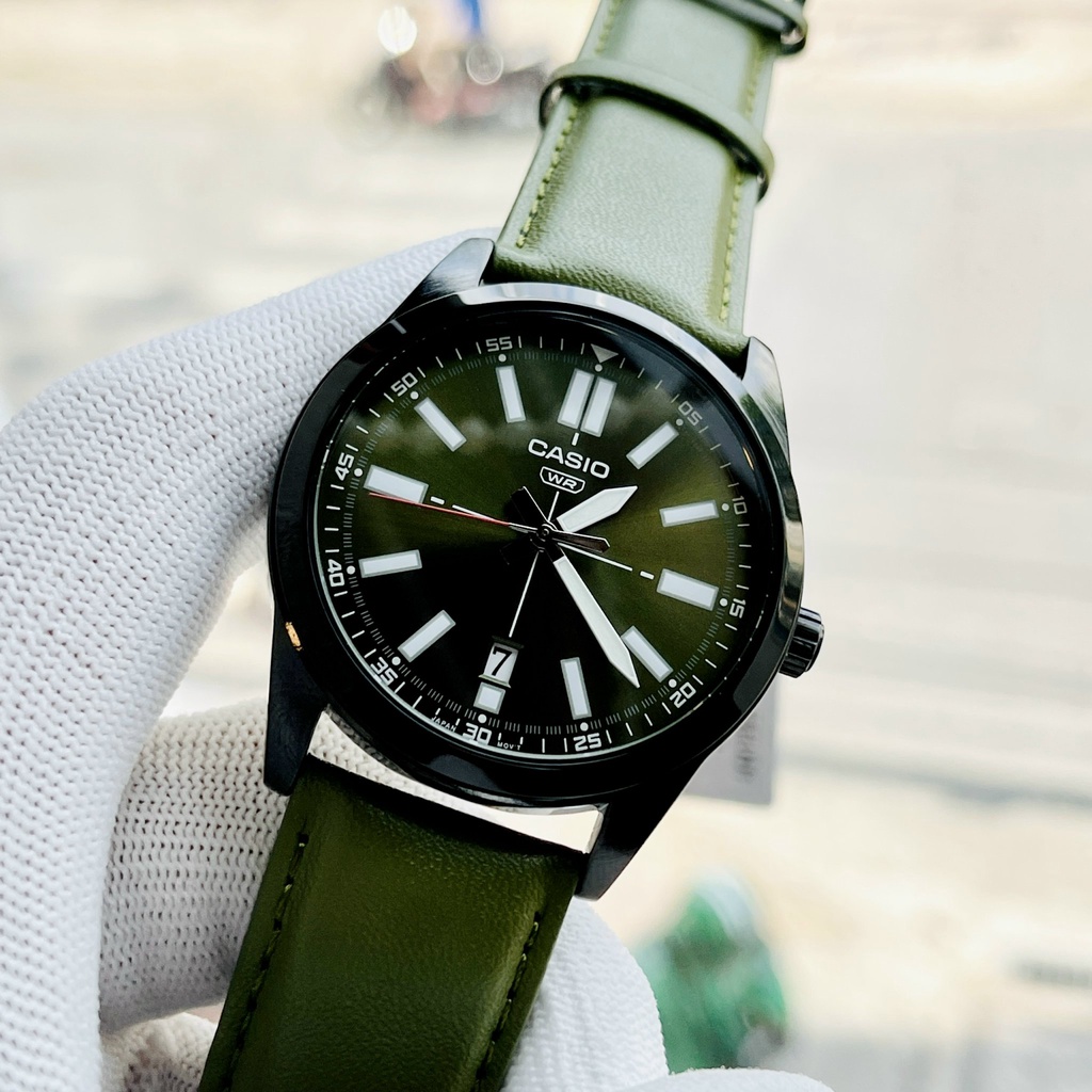 Đồng hồ Nam dây da xanh lá Casio MTP VD02BL-3E Size 41mm - Chống nước 5ATM Bảo hành 1 năm Hyma watch