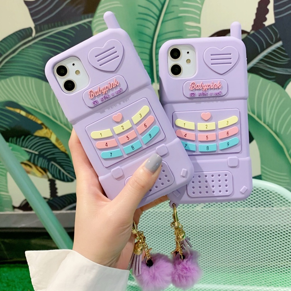 Ốp Điện Thoại Silicone Mềm Họa Tiết Nút Đính Banh Lông Cho IPhone 11 12 13 Pro Max XR X XSmax 7 8 PLUS 6 / 6S SE 2020