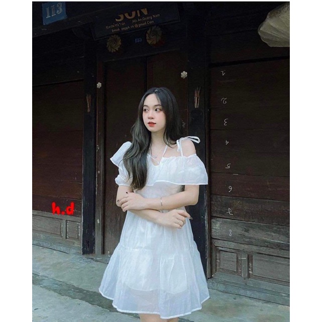 Váy bánh bèo nơ buộc vai HD12