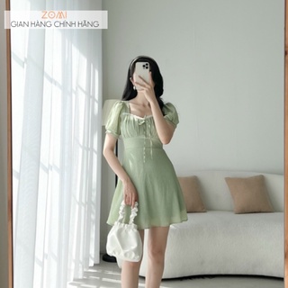 Đầm xòe tay phồng nhún ngực phối ren điệu đà thiết kế hiện đại ZOMI D9543