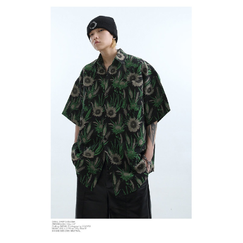Áo Sơ Mi Tay Ngắn Họa Tiết Cỏ Đuôi Chó Thời Trang Mùa Hè Mới Cho Nam Nữ