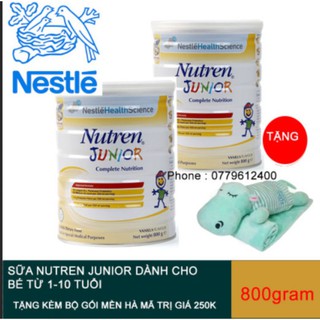(Mẫu mới nhất)Combo 2 lon sữa Nutren Junior 800g tặng bộ gối mền ngẫu nhiên