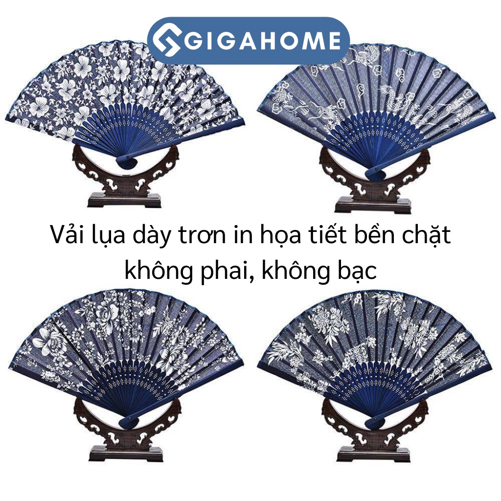 Quạt Vải Lụa Cầm Tay Cổ Trang Trung Hoa GIGAHOME Họa Tiết Đẹp Mắt 5990