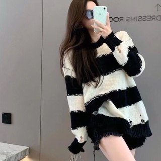 Áo Len nữ mỏng rách cá tính dài tay oversize hàng QC