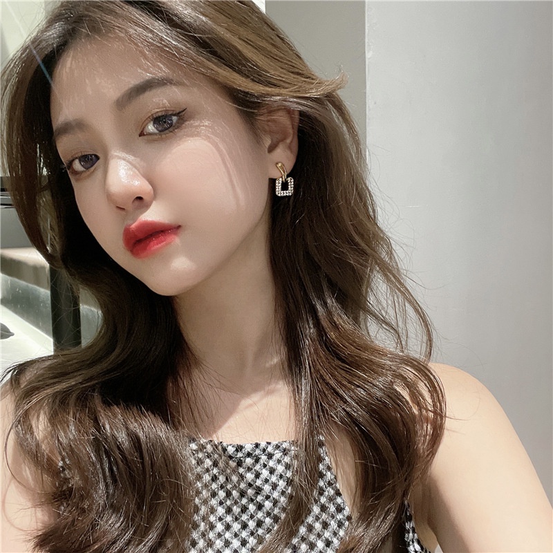 Bông tai nữ đính đá 925 Eleanor Accessories hình vuông khuyên tròng phụ kiện trang sức nhỏ xinh