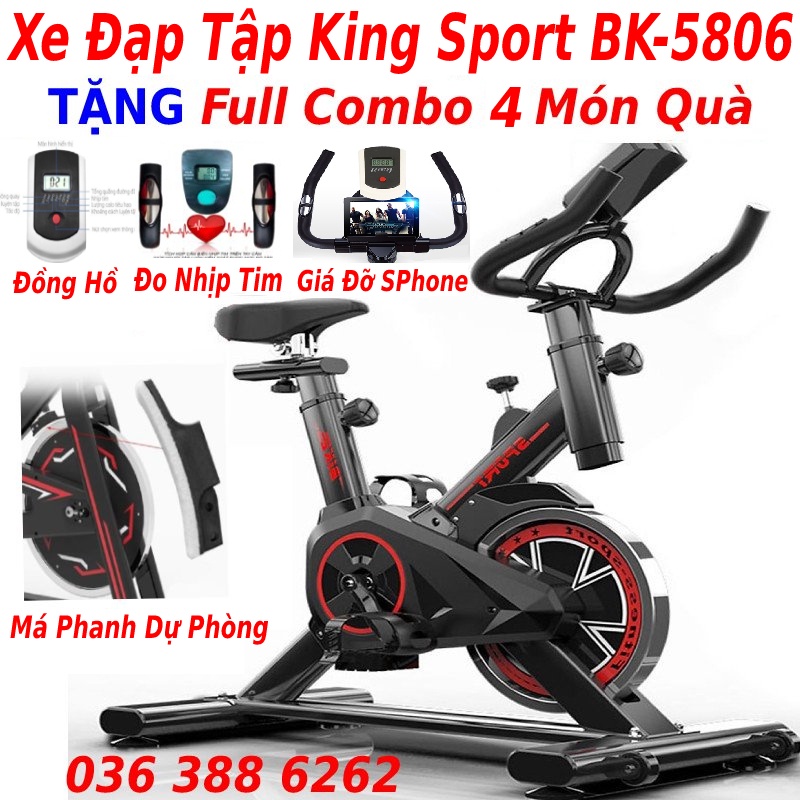 Máy đạp xe đạp tập thể dục tập gym King Sport Bk5806 khung thép chịu lực sơn tĩnh điện bánh đà 8kg chuyển động dây curoa