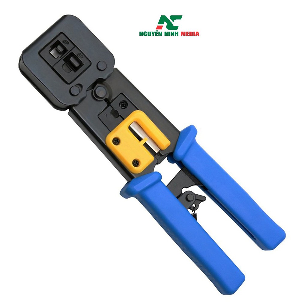 Bộ sản phẩm Kìm bấm xuyên thấu + Tool nhấn mạng+ 100 Hạt mạng xuyên thấu RJ45 + Hộp test mạng