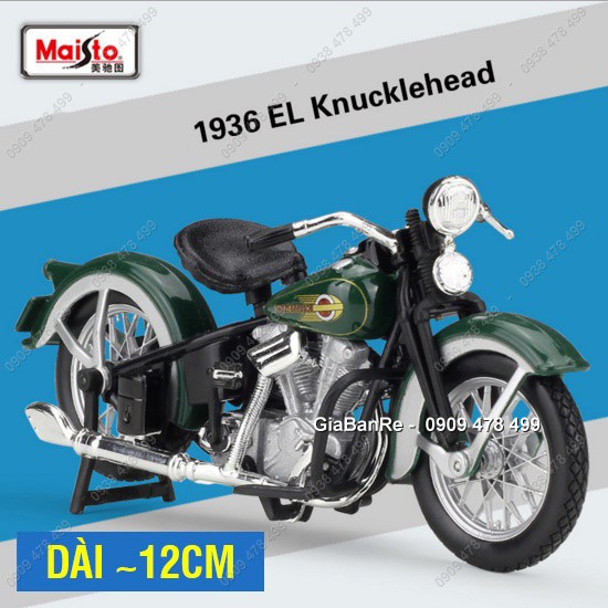 XE MÔ HÌNH TỈ LỆ 1:18 - MOTO HARLEY - 1936 - EL - KNUCKLEHEAD  - XANH - 8501