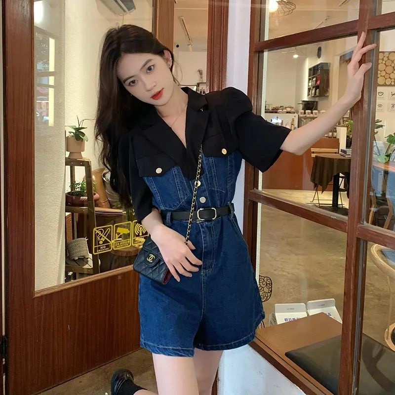 Jumpsuit denim dạng ngắn thời trang nữ mùa hè