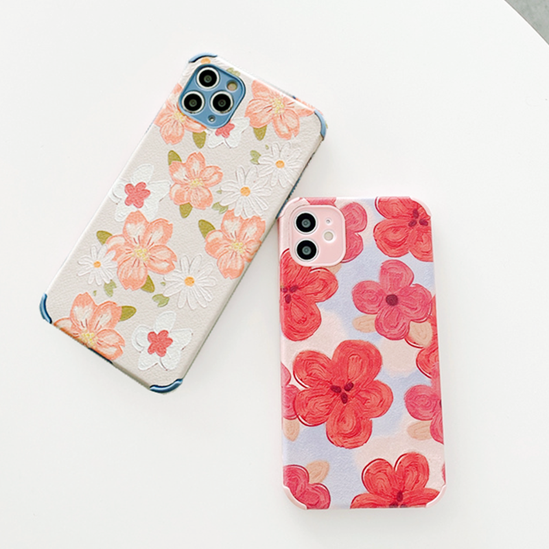 Ốp điện thoại da mềm in hoa bốn góc chống rơi cho iPhone 12 Pro Max iP11 x XR 6 7 8 Plus
