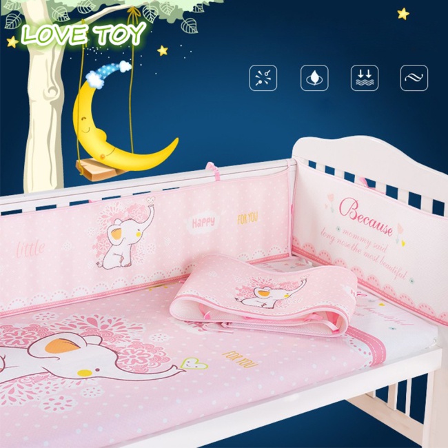 Set 4 đệm lót nôi em bé thoáng khí chống va chạm in hình hoạt hình
