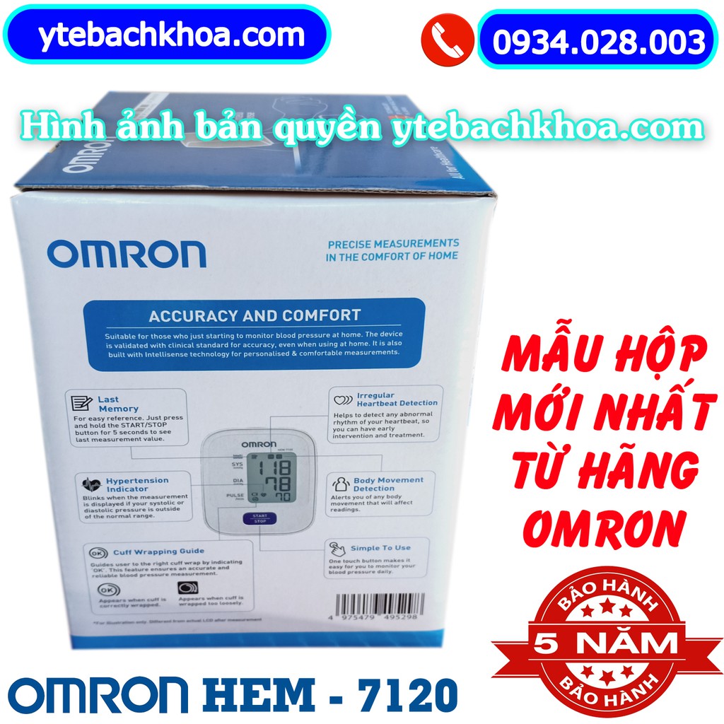 MÁY ĐO HUYẾT ÁP BẮP TAY TỰ ĐỘNG OMRON HEM-7120 HÀNG CHÍNH HÃNG - BẢO HÀNH 05 NĂM