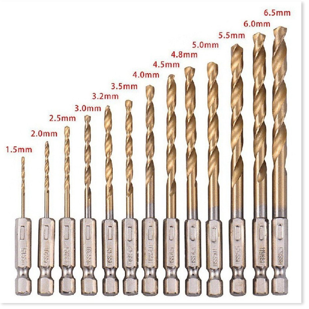 Bộ 13 mũi khoan thép chuôi lục giác kích cỡ từ 1.5-6.5mm