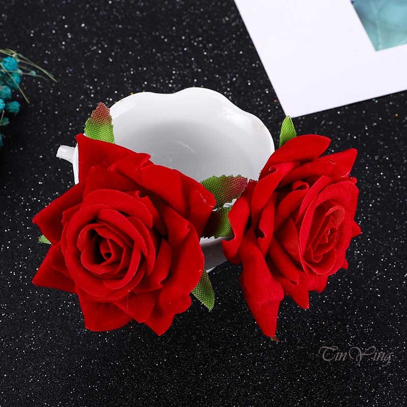 GETNOIVAS Trâm Cài Tóc Chữ U Hình Hoa Hồng Đỏ Bằng Lụa Cho Cô Dâu