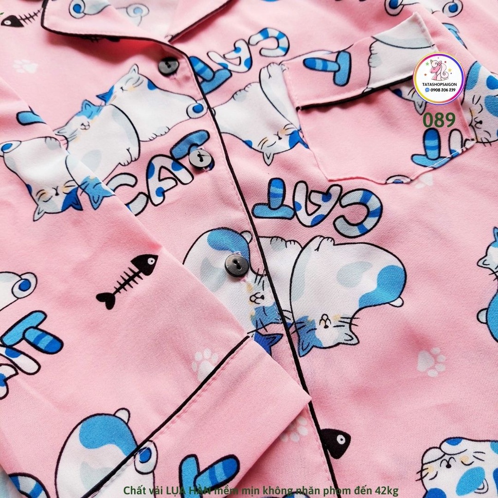 Bộ pijama lụa dài tay thu đông cho bé trai bé gái size đại chất lụa Hàn size đại 089